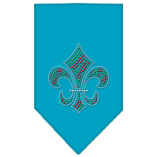 Christmas Fleur De Lis Rhinestone Bandana Turquoise Large